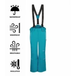 TROLLKIDS Pantalon De Ski Pour Enfants Slim Holmenkollen Imperméable Vert Sarcelle -Plein Air Camping Magasin pantalon de ski pour enfants slim holmenkollen impermeable vert sarcelle 2